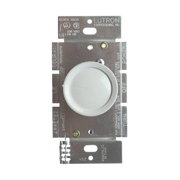 Hubbell Wiring Systems RD600RW tradeSELECT Single Pole Rotary Incandescent Dimmer with Replacement Knob, 600W, 120V AC, White
