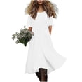 thumbnail image 4 of BUIGTTKLOP Cotton Linne Dresses for Women Short Sleeve Crewneck Midi Dress A Line Pleated Casual Flowy Sundresses, 4 of 6