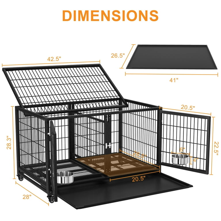 48 Inch Heavy Duty Indestructible Dog Crate Steel Escape Proof, Indoor  Double Door High Anxiety Cage, Kennel With Wheels, Removable Tray, Extra  Large