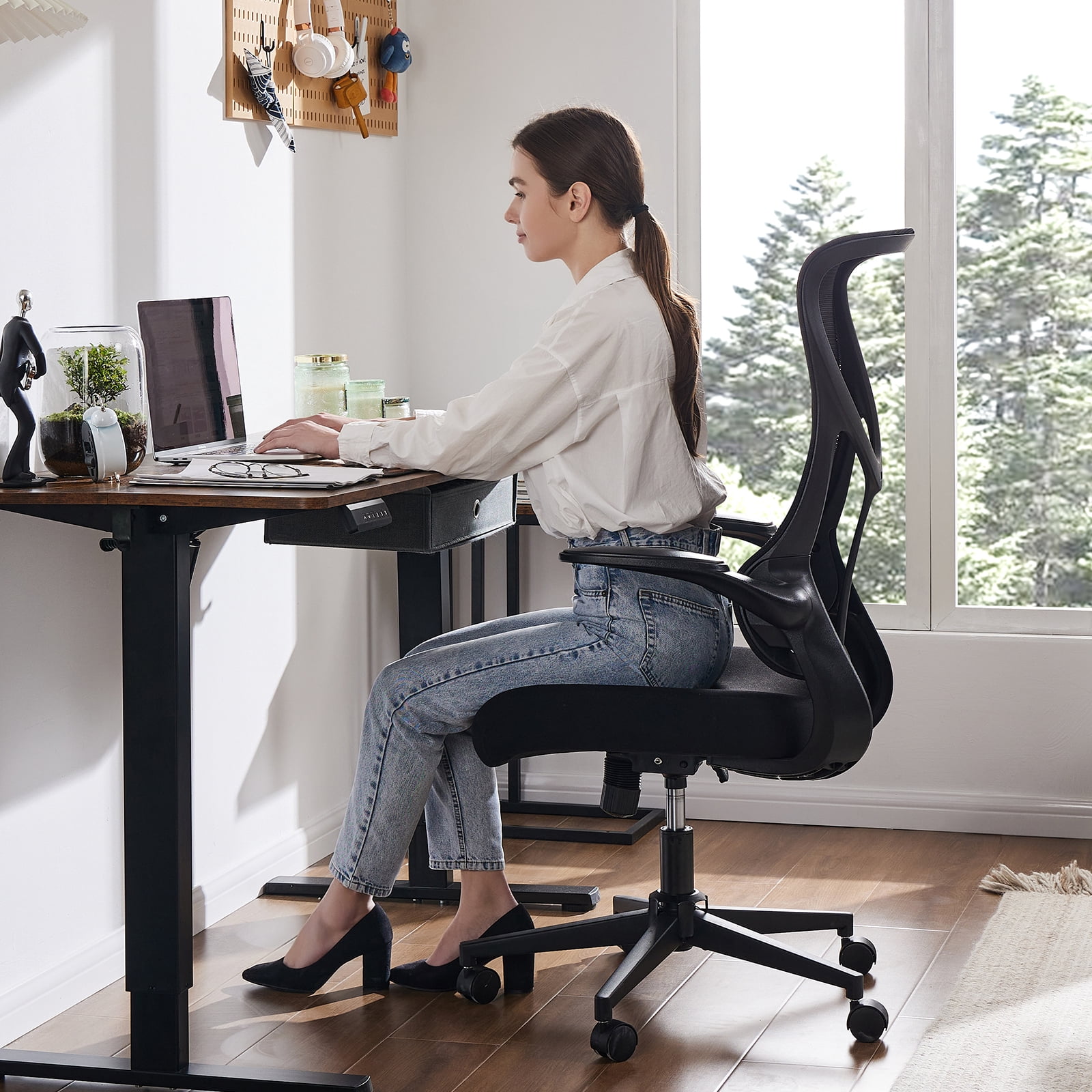 wOod-it Executive High Back Ergonomics Computer Office Chair,Adjustable Height,Rocking Tension and Flip-Up Armrest,Mesh Thick Seat Cushion Swivel Office Chair