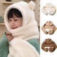 thumbnail image 4 of Ywmsfl Women Winter 2 In 1 Hooded Long Scarf Hat Bear Ears Thicken Plush Earflap Cap Thermal Neck Warmer, 4 of 20
