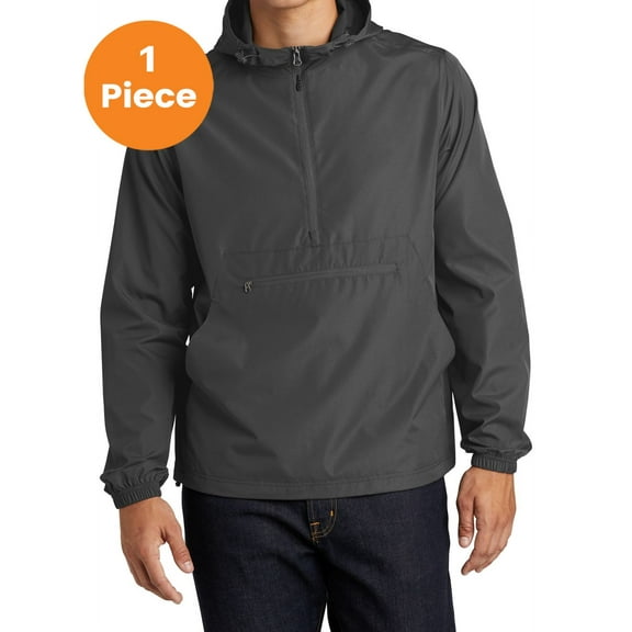 Sport-Tek JST66 Packable Anorak, Graphite Grey, L, Mens Coats and Jackets