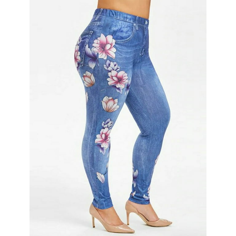Cheap Women's Jeans Leggings Autumn Flowers Print Slim Cotton Ms. Jeggings  Women's Pants Leggings Legency