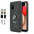thumbnail image 1 of Value Pack + for Samsung Galaxy A02S A02s with Tempered Glass Ring Finger Loop Hybrid Phone Case Magnet Mount Ready Grip Grids Kickstand Slim Shock Bumper Cover, 1 of 4