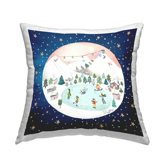 Stupell Industries Winter Fun Ice Skating Scene Printed Throw Pillow Design by Sally Darby