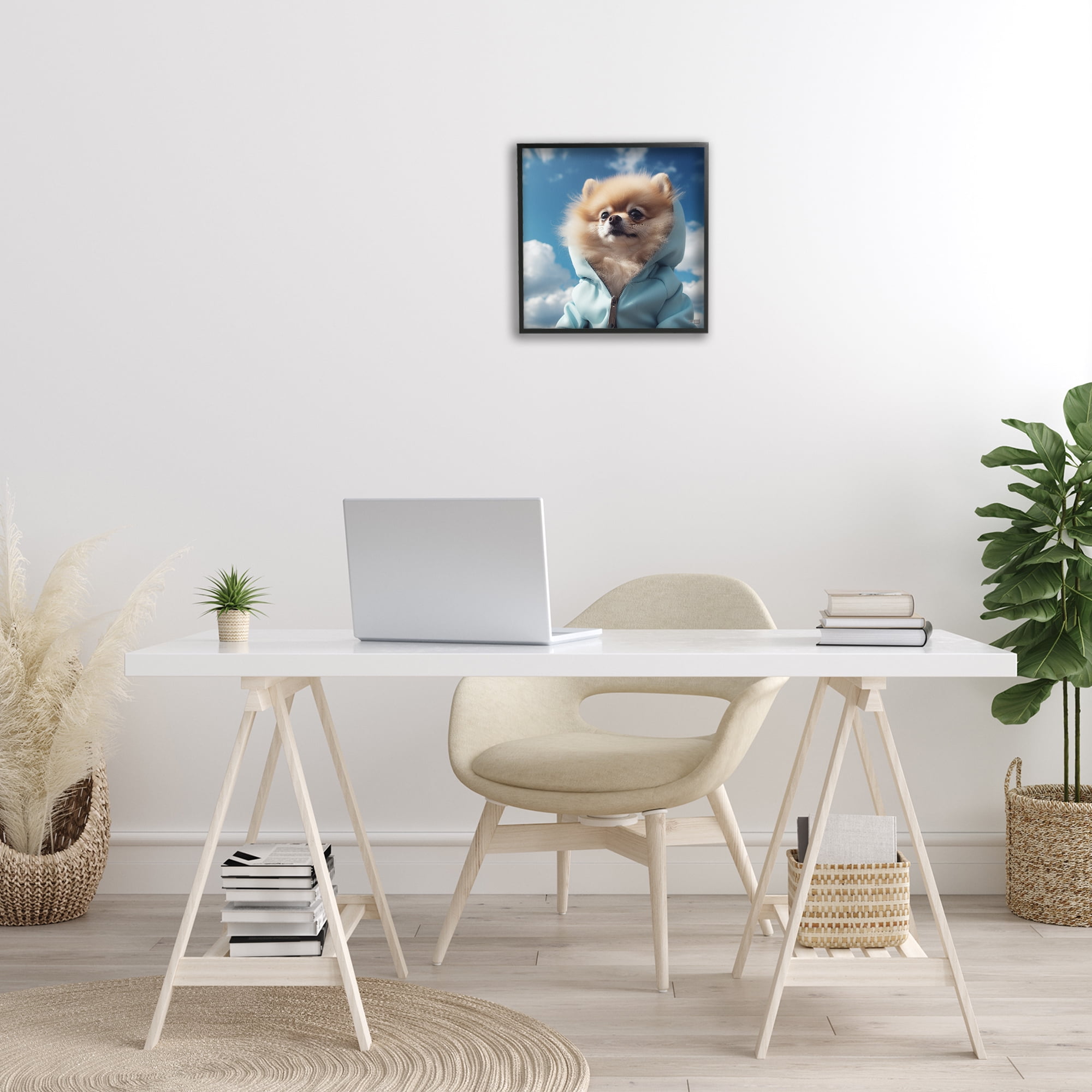 Stupell Industries Pomeranian Dog & Clouds Animals & Insects Painting Black Framed Art Print Wall Art, 17 x 17