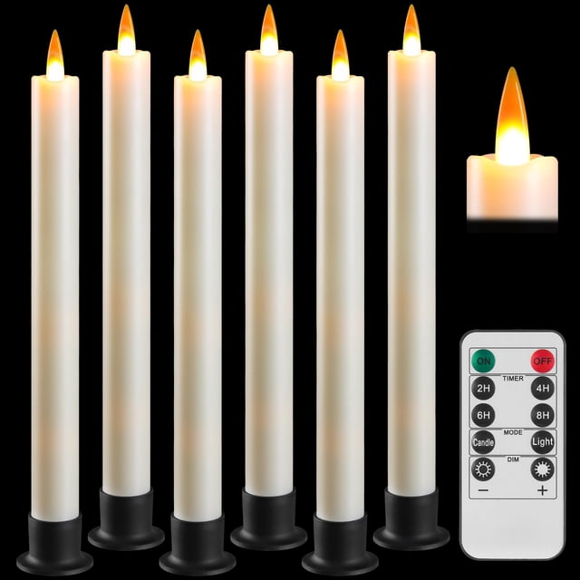 Velas LED sin llama para ventana Da de 24,4 cm con batería, control remoto y temporizador, paquete de 6