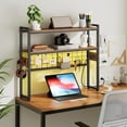 thumbnail image 2 of Desktop Bookcase, 2-Tier Desktop Organizer, 29.9" Wooden Office Storage Rack with Outlets, Display Shelf Rack with Light Strip, Desk Hutch for Office, 2 of 9
