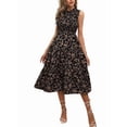 thumbnail image 2 of Robe d'Été Mi-Longue à Fleurs pour Femme, Manches à Volants, Robe Smockée, Fluide, Robe d'Invitée de Mariage, Fleur Noire, TG, 2 of 9