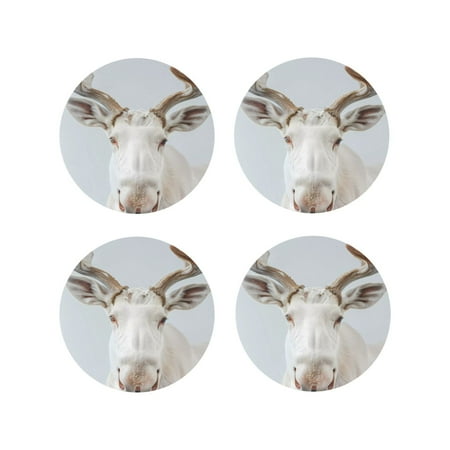

Tideii White Reindeer Portrait for Leather Coasters 4 Pieces Anti-fouling and Anti-scalding Decorative Coasters Suitable for Restaurants Kitchens Coffee Shops-Round Shape