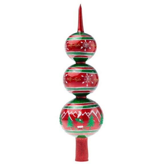 Joy to the World Glitterazzi Metallics Series Red & Green Finial Polish Glass Tree Topper