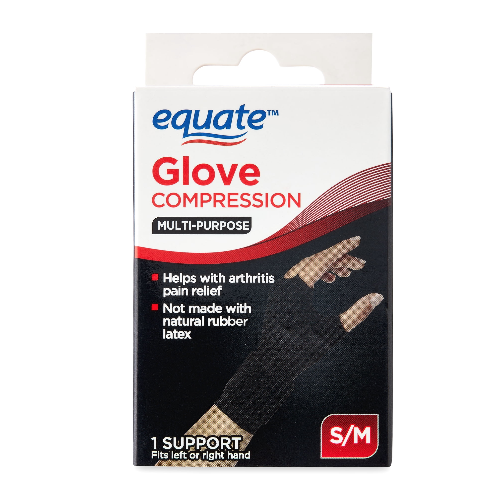 Equate Multi-Purpose Compression Glove, Black, Adjustable Fit, Small to Medium Size