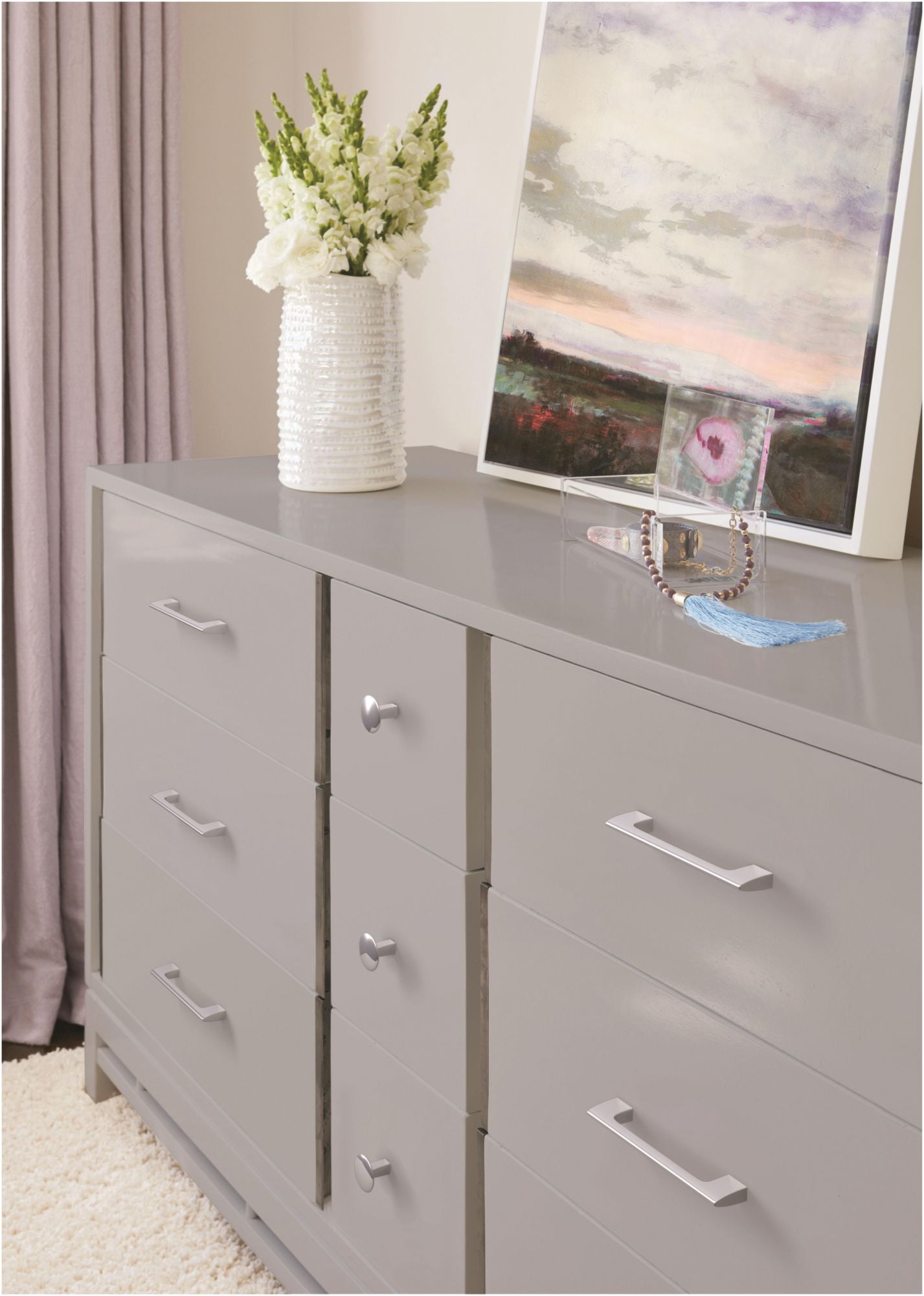Amerock Riva 5-1/16 in (128 mm) Center-to-Center Satin Nickel Cabinet Pull