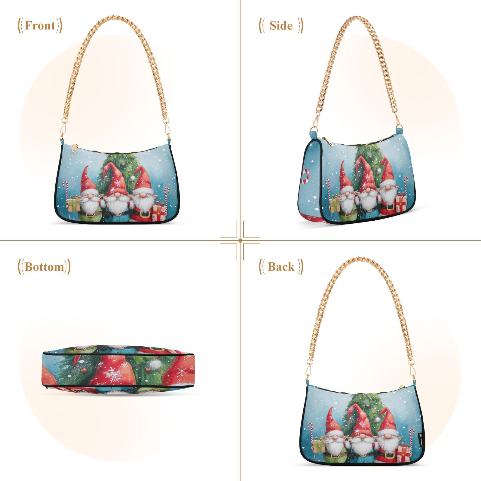 Gnomes Christmas TreesWomen Small Shoulder Bag Crossbody Tote Hobo Bags Purse Clutch Handbags with Chain Strap for Women