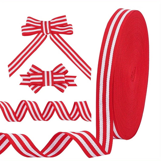 MesaSe Polyester Striped Grosgrain Ribbon Set - 50 Yards Red & White Decorative Craft Ribbons for Christmas Gift Wrapping Weddings Floral Bows & Cake Decoration Hanging Ornament Str