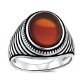 thumbnail image 1 of Retro Grooved Stripe Style Etched Band Red Agate Square Signet Ring for Men Heavy .925 Sterling Silver Handmade In Turkey, 1 of 6