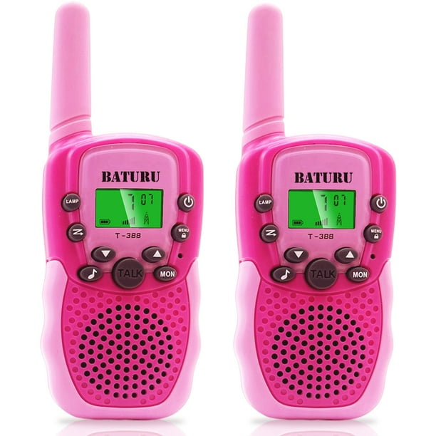 Walkie Talkies BATURU para niños, paquete de 2 unidades, largo alcance, 3 km, rosa