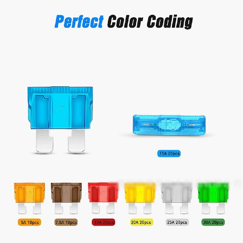 Zeiwohndc 130pcs Vehicle Fuses Holders With Dustproof Designs and Assorted Fuses