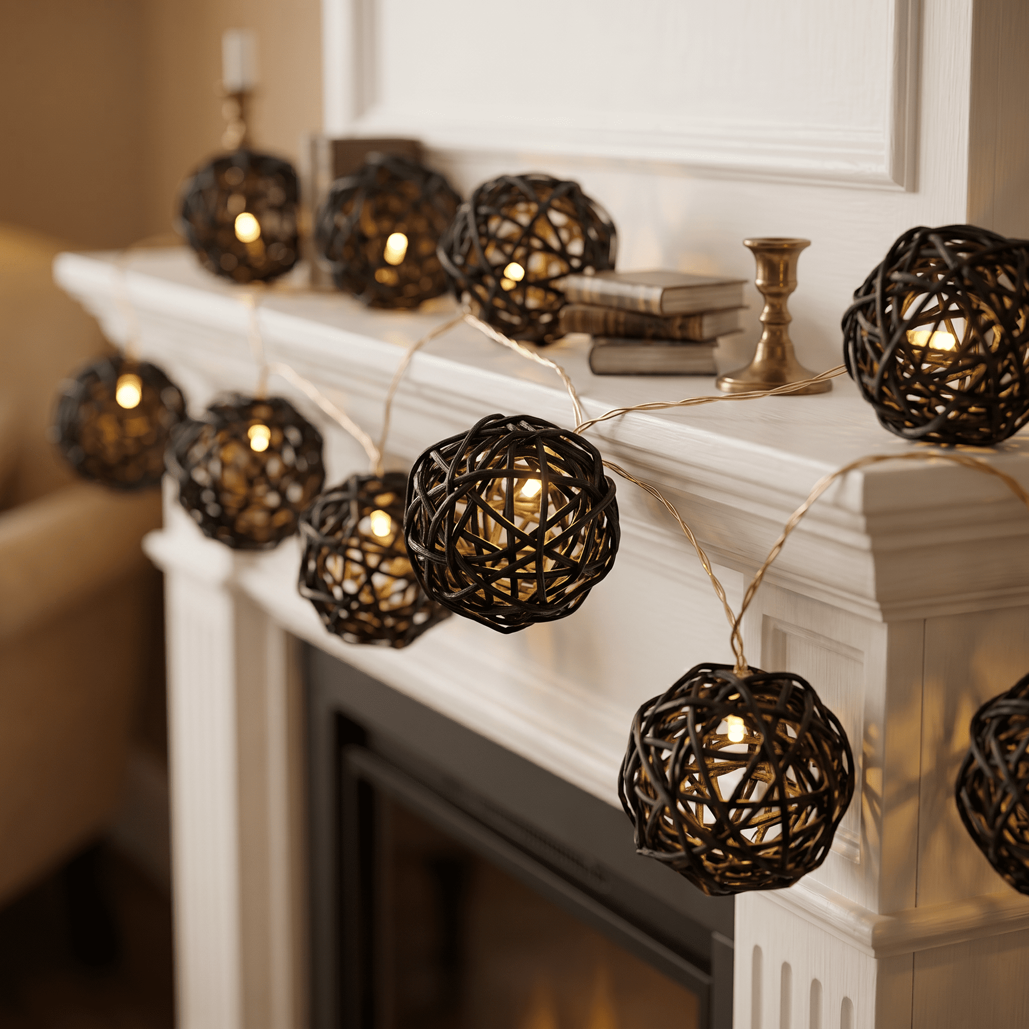 Unique Bargains 10Pcs Rattan Balls for Lights Wicker Spheres Orbs Black 2"x2"x2"