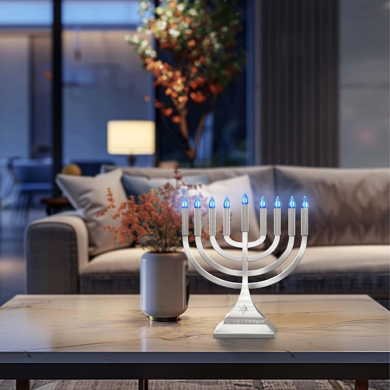 Zion Judaica 9" LED Hanukkah Menorah, Silver photo 2