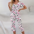 thumbnail image 2 of Garbnen Womens Valentines Pajama Set V Neck Short Sleeve Sleepwear Capri Pants Heart Graphic Print Sleepwear 2 Pieces Fall Clothes with Pockets, 2 of 7