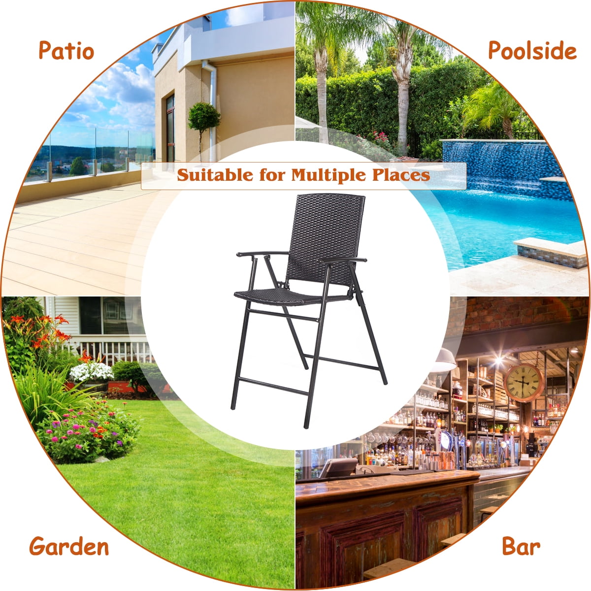 Patiojoy Rattan Folding Chair Wicker Patio Furniture Set of 4 Outdoor & Indoor