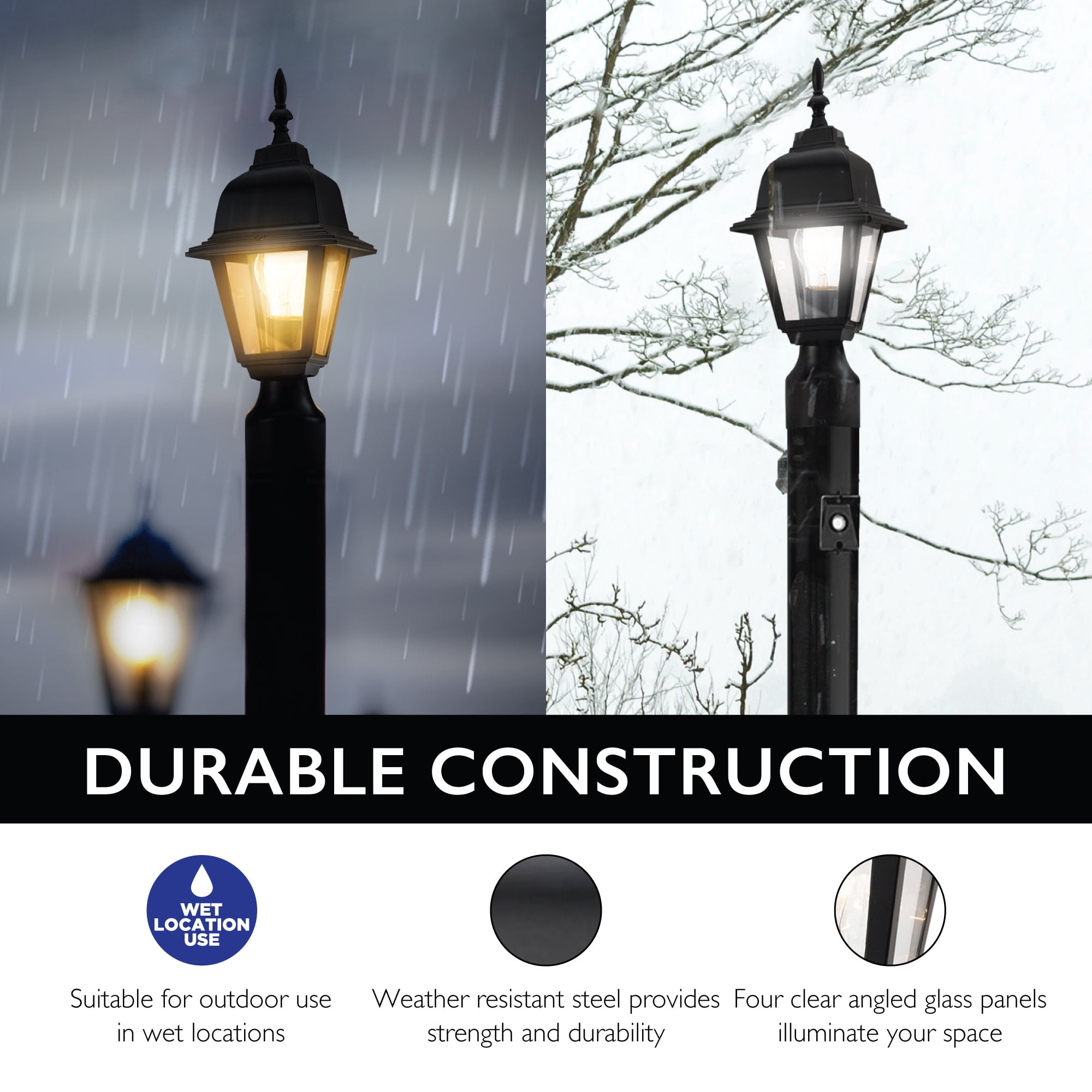 Design House Maple Street Black Wet-Rated Outdoor Post Light with Clear Glass