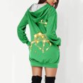 thumbnail image 4 of Women Christmas Outfit Festive Holiday Women's Long Sleeve Pullover Hooded Sweater Dress with Festive Print and Front Pocket Green M, 4 of 6