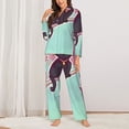 thumbnail image 2 of Fotbe Cats On Broomstick Conjunto de Pijama de Manga Larga para Mujer con Estampado, Ropa de Dormir de 2 Piezas, Conjunto de Casa Suave y Cómodo con Bolsillos-X-Large, 2 of 7