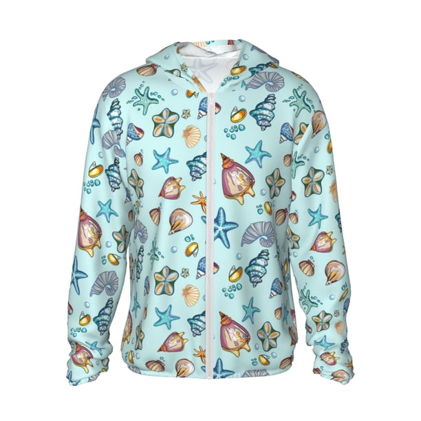 Fotbe Sea Shells 2 Chaqueta con Protección Solar UPF 50+ para Hombre y Mujer, Camisa con Capucha y Bolsillos-XX-Large