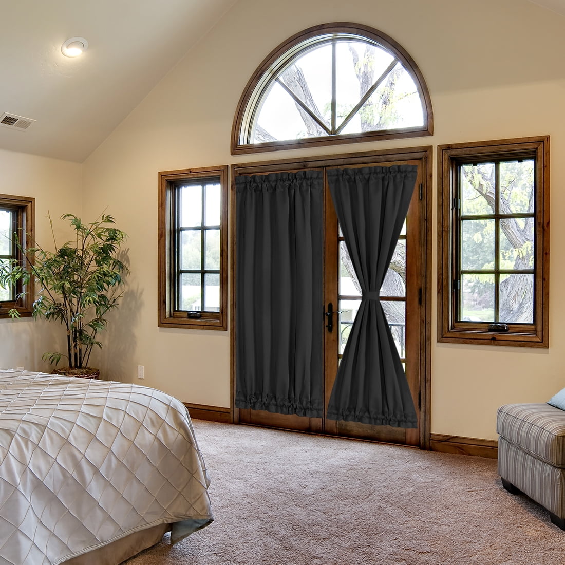 Unique Bargains Solid Window French Door Curtain Panel Black 25" x 72"