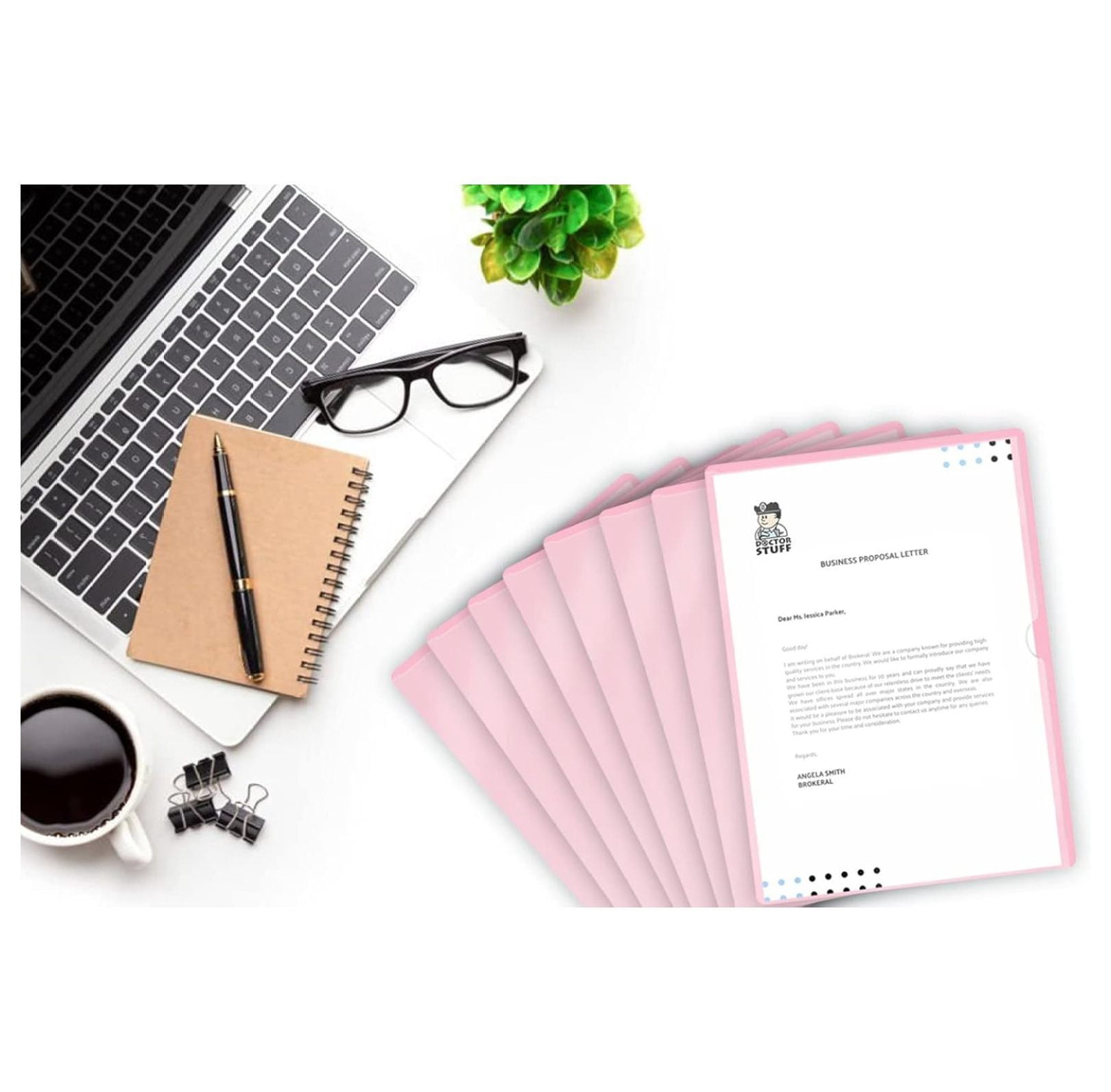 Pink Vinyl Folders Letter Size - Heavy Duty Plastic Folders with Pocket (50 Pack)