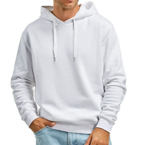 Hoodies,Mens Fall Winter Casual Solid Color Hooded Sweater No Pockets Top Comfortable Pullover for Everyday Wear,Hoodies for Men,White,3XL