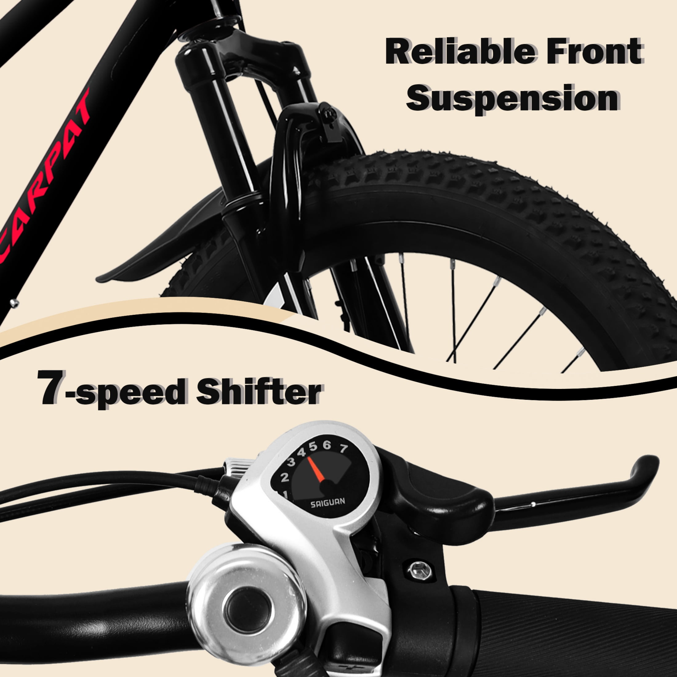 QEEKA 20" Kids Mountain Bike,Boys Girls Bike for Ages 6-12 with 7 Speeds Suspension Fork Disc Brakes,Rider Height 48-60 Inch,Christmas Birthday Gifts Kids Bicycles,Black