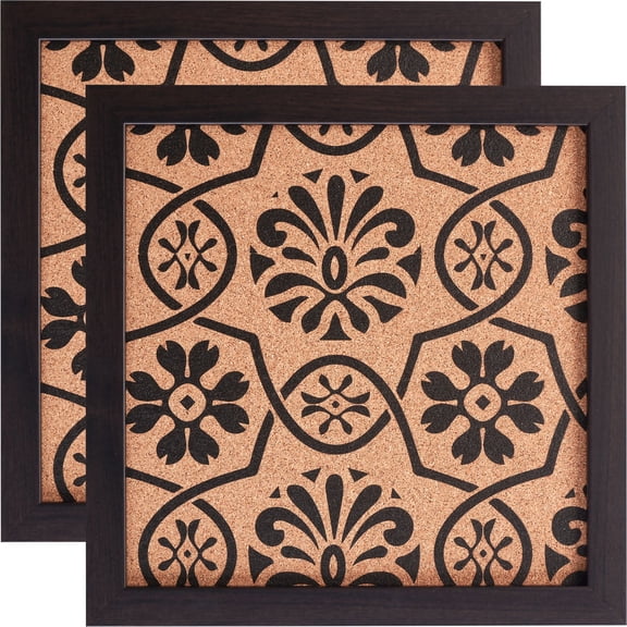 Craig Frames Decorative Cork Bulletin Board, 12x12 Inch, Brown Frame with Floral Pattern, Set of 2