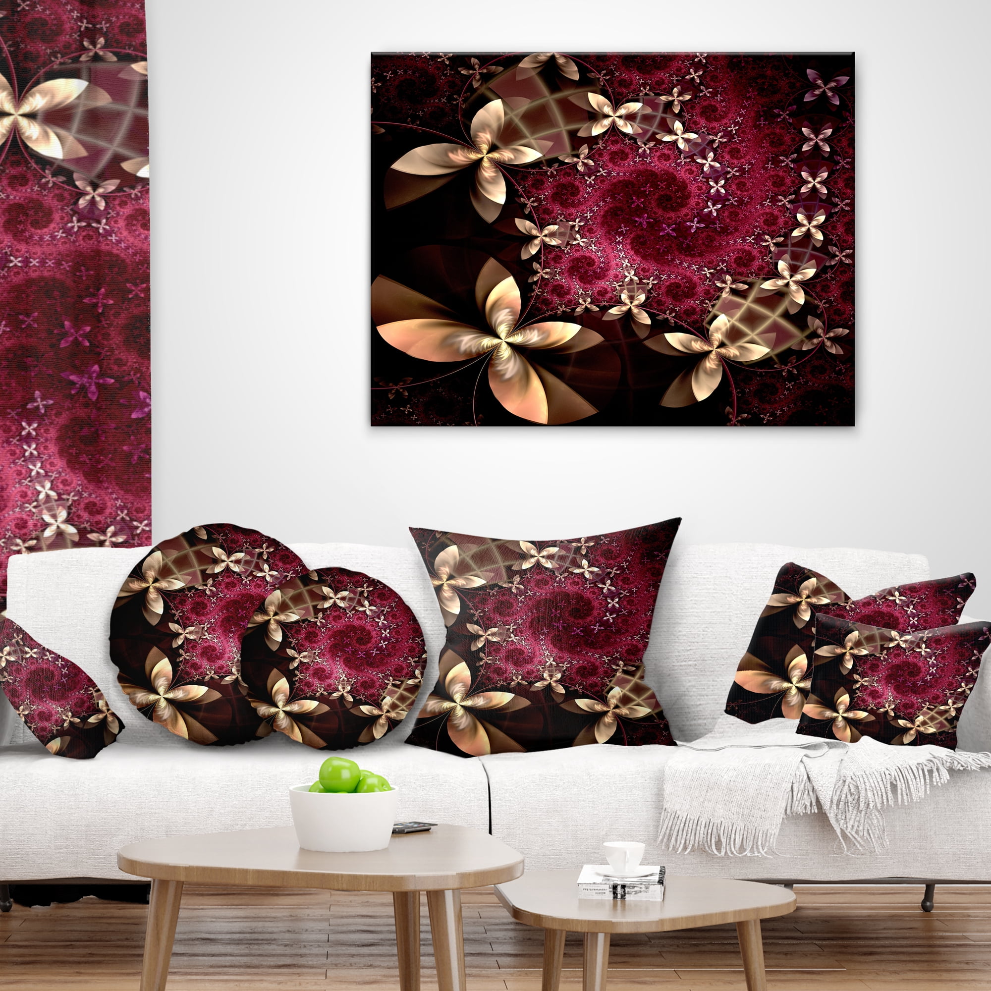 Designart Yellow and Red Fractal Flower Pattern - Abstract Throw Pillow - 16x16