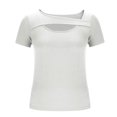 thumbnail image 5 of QUNYINEY Crew Neck T Shirts for Women Casual Solid Short Sleeve Tops Cut Out Ribbed Slim Pullover Shirts, 5 of 6