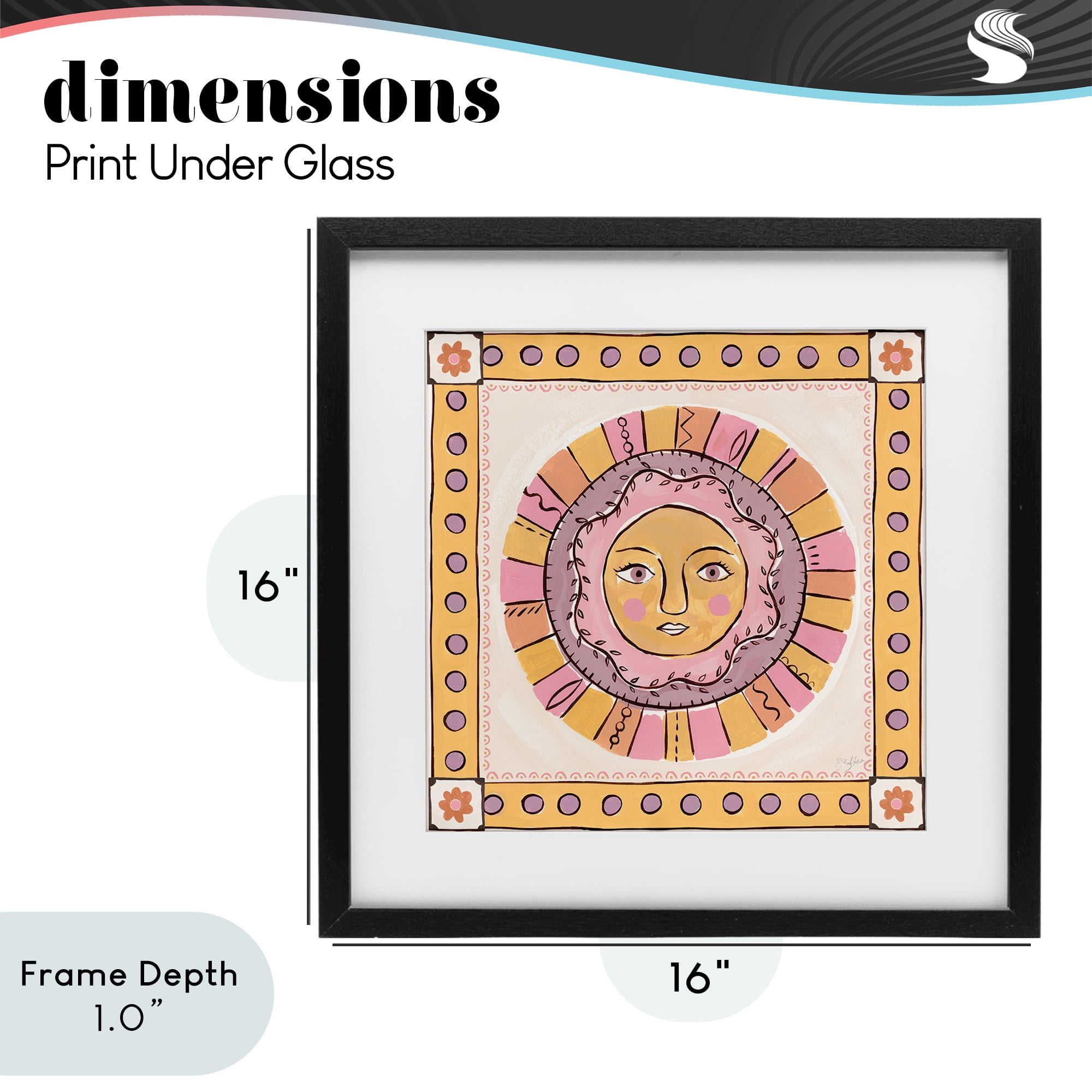 Stupell Industries Pastel Sun Face with Border Black Framed Print Under Glass, design by Two If By Sea Studios