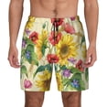 thumbnail image 2 of Goofa Sunflower Cornflower Poppy Printed Men's Swim Trunks Board Shorts Quick Dry Mens Swimming Trunks with Compression Liner,Breathable Fit Hawaii Beach Shorts-Medium, 2 of 9