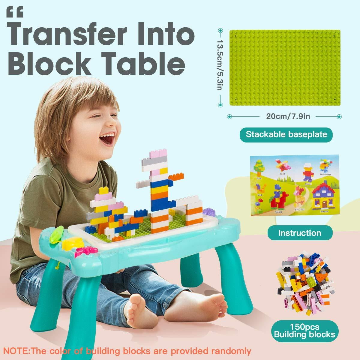 BUENAVO Kids Activity Table Set-2 in 1 Magnetic Drawing Board and Building Brick Table with 150pcs Bricks,Magnetic Colorful Writing Sketch Board Toys for 2 3 4 5 Year Old Boys Girls