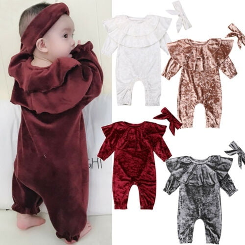 Newborn Baby Girl Clothes Velvet Jumpsuit Romper Bodysuit