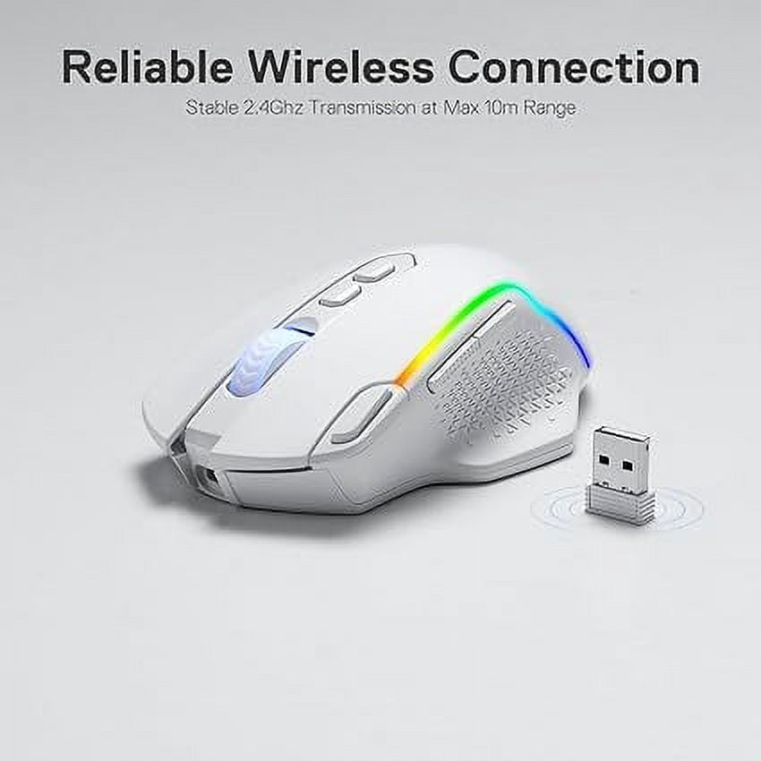 Redragon M810 Pro Wireless Gaming Mouse, 10000 DPI Wired Gamer Mouse w/ Rapid Fire Key, 8 Macro Buttons, Black/White Mouse