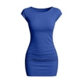 thumbnail image 4 of Dvprdro Womens Casual Party Mini Dress Crewneck Sleeveless Ruched Side Fitted Dress Solid Stretchy, 4 of 9