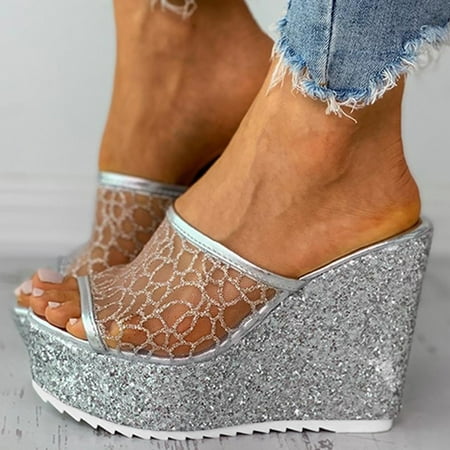

HIBRO Summer Womens Ladies Wedge Platform Slippers Casual Peep Toe Slip On Shoes