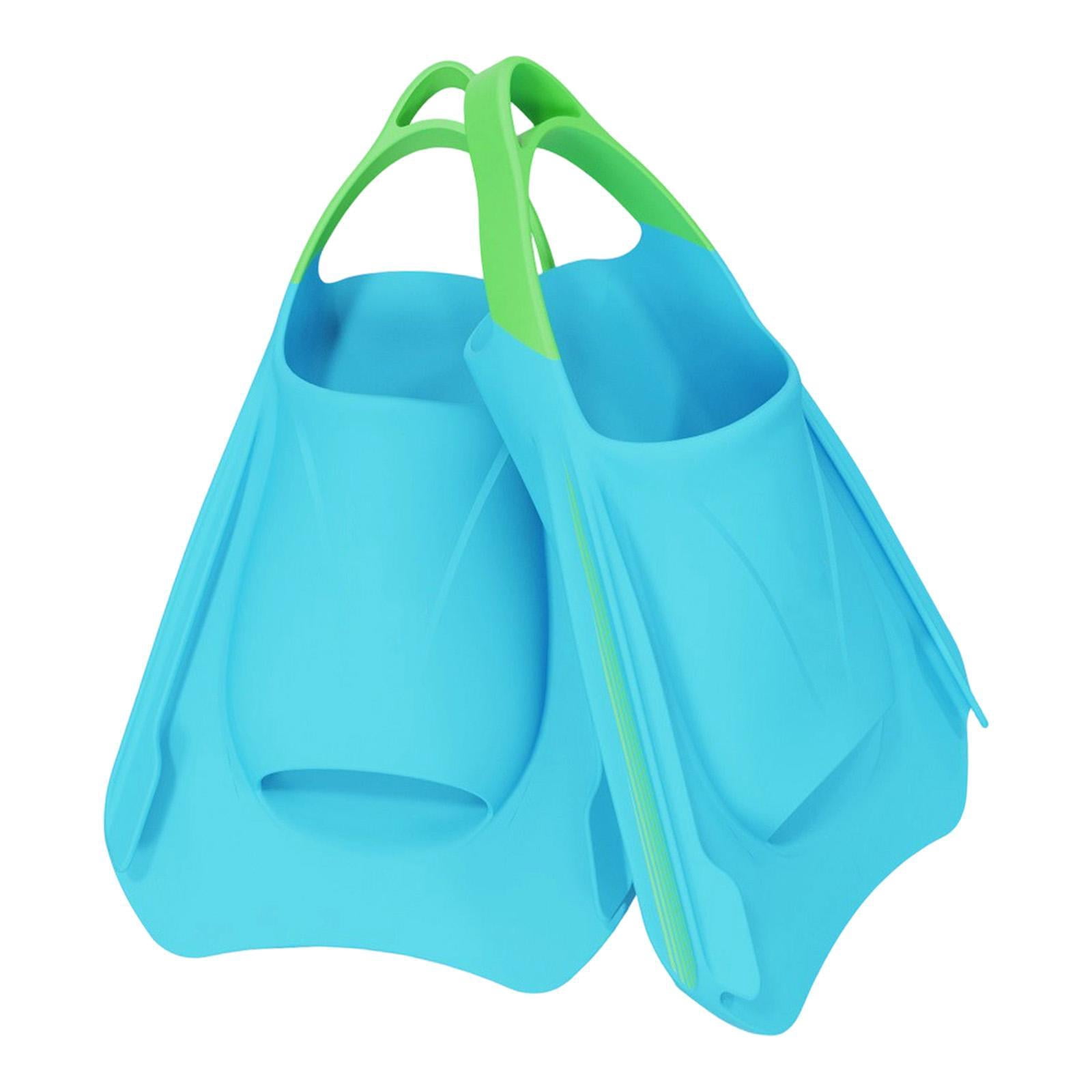 DimyFew 2Pcs Short Flippers Practice Summer Beach Swimming Travel Swim Training Fins S Blue