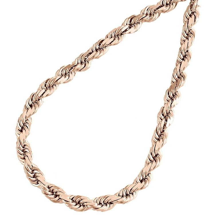10K Rose Gold Diamond Cut Solid Rope Chain 3mm Twist Shiny