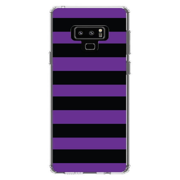 DistinctInk Clear Shockproof Hybrid Case for Samsung Galaxy Note 9 - TPU Bumper, Acrylic Back, Tempered Glass Screen Protector - Black & Purple Bold Horizontal Stripes