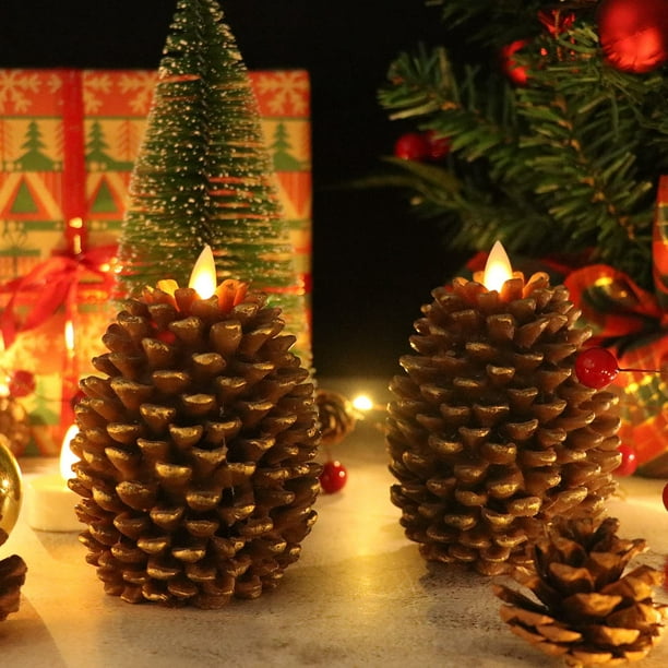 Bougies sans flamme de sapin rouge de Noël, piles LED véritable