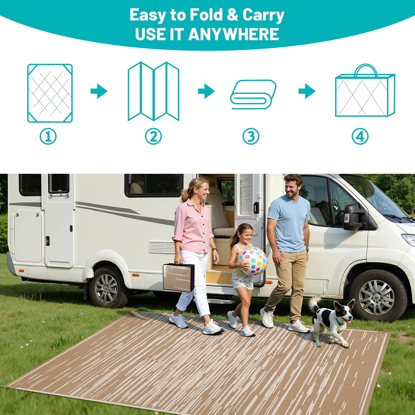 Ileading 9'x 12' Outdoor Rug for Patio Clearance, Reversible Outdoor Plastic Straw Camping Rug, Portable Washable Reversible Mats for Camping, RV, Picnic, Beach, Backyard, Pool Deck