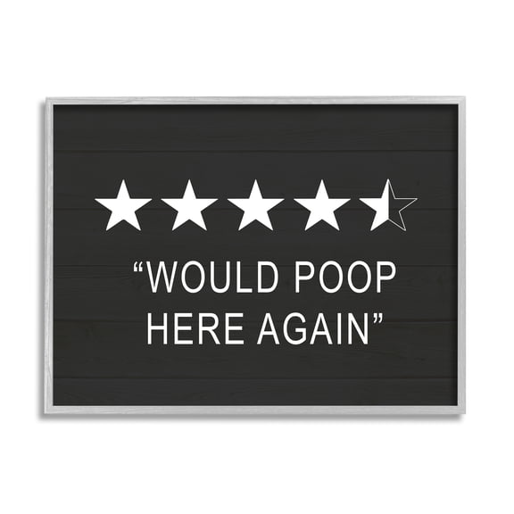 Stupell Industries Five Star Funny Word Bathroom Black And White Design Graphic Art Framed Art Print Wall Art, 30x24, By Lettered and Lined